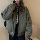 Fleece Lined Bomber Jacket Reversible - Beige & Greenish Khaki - One Size