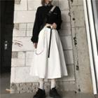 Buckled Waist Plain A-line Midi Skirt