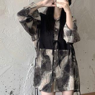 Lace-up Vest / Tie-dye Blouse