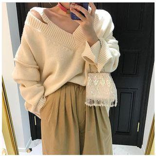 V-neck Slit Sweater