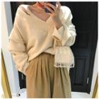 V-neck Slit Sweater