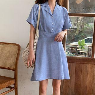 Short-sleeve A-line Shirtdress Blue - One Size