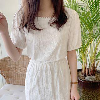 Square-neck Lace-trim Checked Top Ivory - One Size