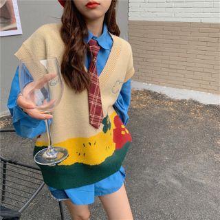 Plain Shirt / Flower Print Sweatshirt / Plaid Tie