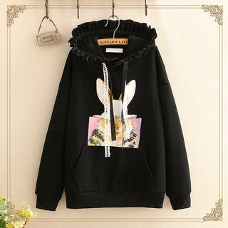 Rabbit Print Fleece-lined Ruffle Hoodie