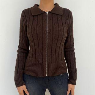 Plain Knit Zip-up Cardigan