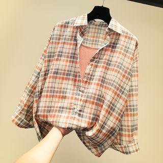 Set: Camisole Top + Plaid Shirt