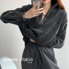 Corduroy Half-zipper Loose-fit Top