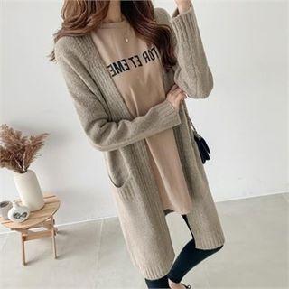 Open-front Slit-back Long Knit Cardigan