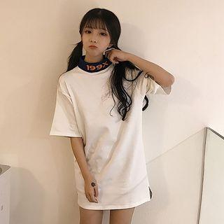 High-neck Elbow-sleeve T-shirt Dress