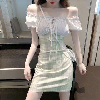 Short-sleeve Plaid Bodycon Dress