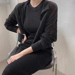 Drop-shoulder Sheer Cropped Shirt