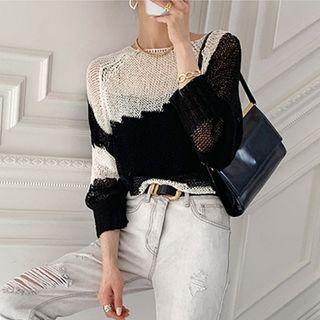 Two-tone Knit Top White & Black - One Size