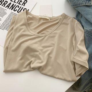 Short-sleeve Plain T-shirt Almond - One Size