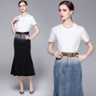 Set: Short-sleeve T-shirt + Denim Mermaid Midi Skirt