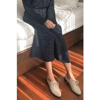Polka-dot Long Wrap Skirt Navy Blue - One Size