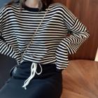 Striped Long-sleeve Loose-fit Top / Plain Slim-fit Skirt