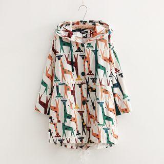 Print Linen Cotton Hooded Jacket