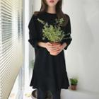 Drop-shoulder Ruffle-hem Dress Black - One Size