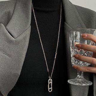 Rhinestone Alloy Pendant Necklace Silver - One Size