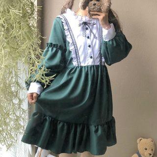 Long-sleeve Bow A-line Dress / Bow Headpiece