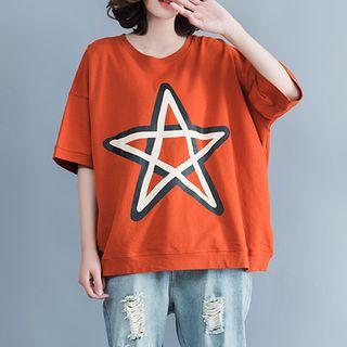 Star Print Elbow-sleeve T-shirt
