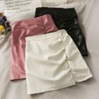 Faux-leather Ruched Mini Skirt