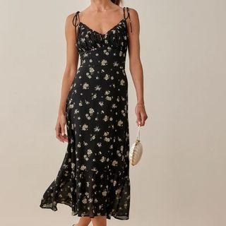 Tie-strap Floral Print Midi Mermaid Dress