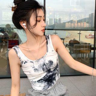 U-neck Two Tone Tie-dye Cropped Tank Top