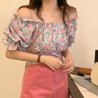 Off-shoulder Floral Print Blouse / A-line Skirt