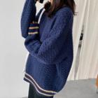 Cable Knit Boxy Sweater Navy Blue - One Size