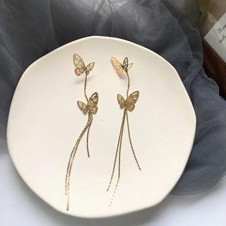 Alloy Butterfly Fringed Earring 1 Pair - S925 Silver Needle - Earring - One Size