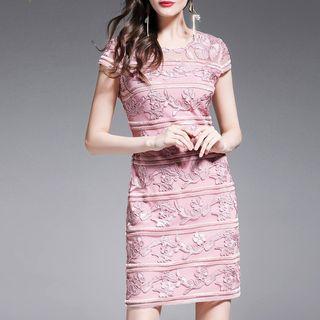Cap-sleeve Embroidered Lace Mini Sheath Dress