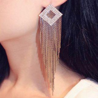 Square Rhinestone Alloy Fringed Earring