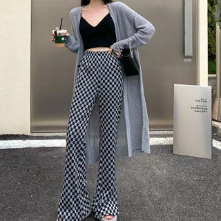 Check Boot Cut Pants / Camisole Top / Cardigan