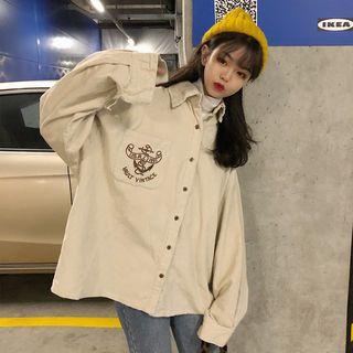 Embroidered Corduroy Oversized Shirt