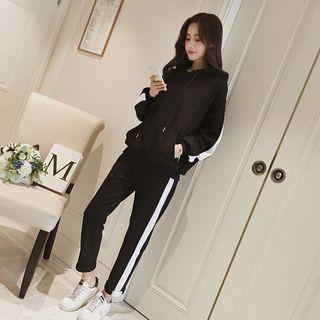 Set: Contrast Trim Hoodie + Drawstring Sweatpants
