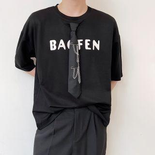 Short-sleeve Tie Patched T-shirt