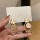 Coin Drop Earring Stud Earring - 1 Pair - S925 Silver Stud - Gold - One Size