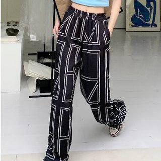 High Waist Pattern Loose-fit Pants