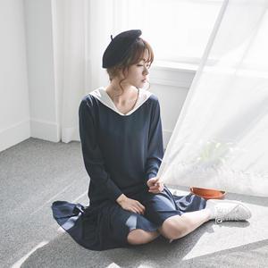 Sailor-collar Ruffle-hem Dress