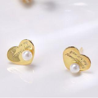 925 Sterling Silver Heart Faux Pearl Earring