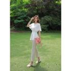 Bell-sleeve Ruffle-panel Belted Top