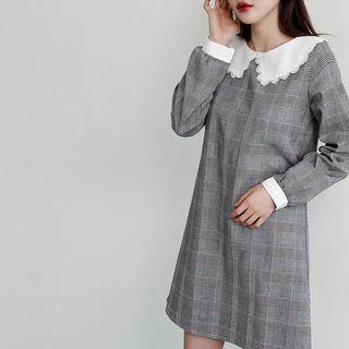 Lace-collar Glen Check Dress