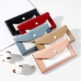 Faux Leather Color Block Long Wallet