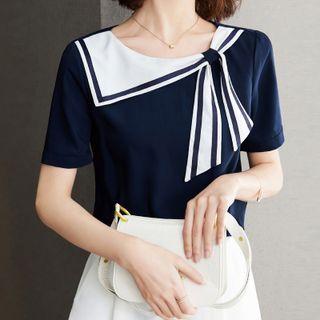 Short-sleeve Sailor Collar Bow Blouse