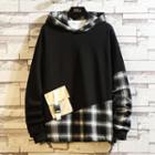 Long-sleeve Panel Plaid Hooded Pullover