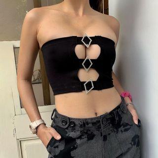 Rhinestone Buckled Cutout Tube Top