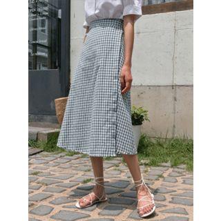 Gingham Linen Blend Surplice-wrap Skirt