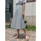 Gingham Linen Blend Surplice-wrap Skirt